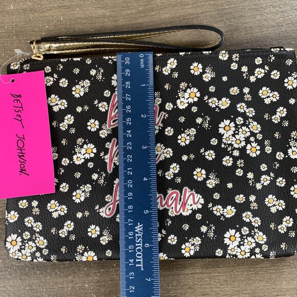 Betsey Johnson Be a Nice Human Floral Print Wristlet Pouch, Black Multi, - Picture 9 of 10